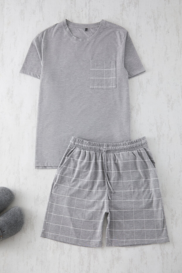 Grimelanj Regular Fit Ekose Örme Şortlu Pijama Takımı TMNSS25PT00034 - 2