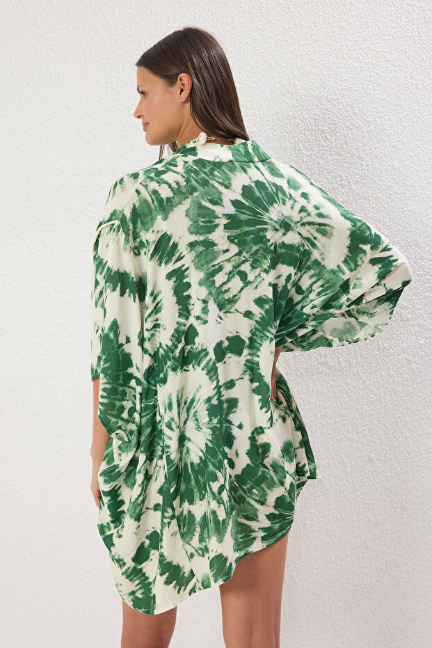 Batik Desenli Dokuma Şeritli Plaj Mini Kuşaklı Kimono&Kaftan TBESS25KM00008 - 4