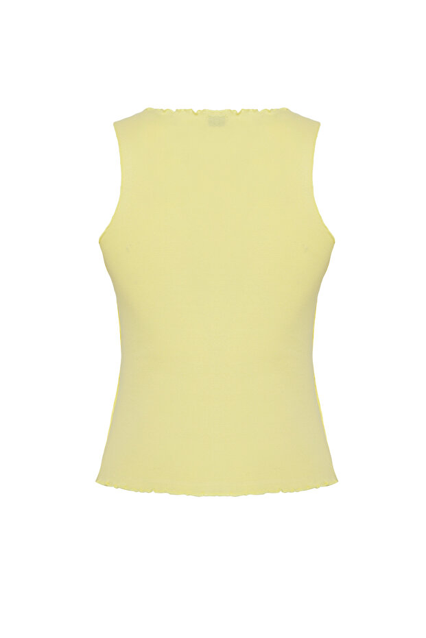 Açık Sarı Nervürlü Fitted/Vücuda Oturan Örme Atlet TWOSS25AL00032 - 6