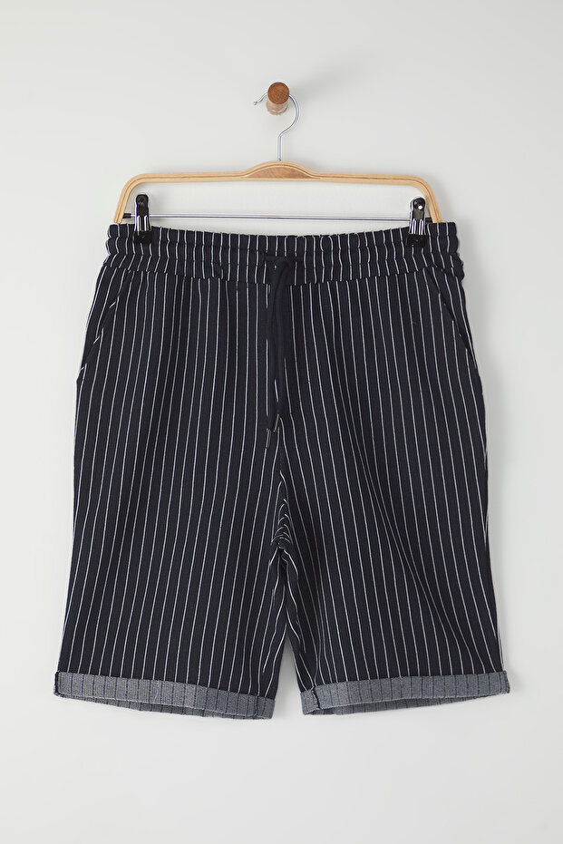 Lacivert Regular Orta Boy/Normal Kesim Çizgili Şort TMNSS20SR0200 - 5
