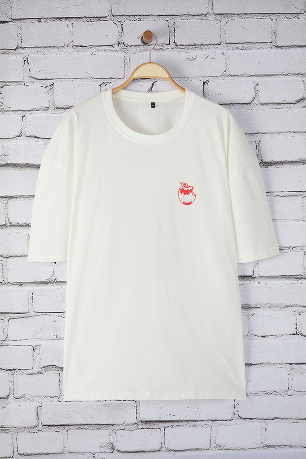 Ekru Büyük Beden Oversize/Geniş Kesim Meyve Baskılı %100 Pamuk T-Shirt TMNSS25BF00040 - 3