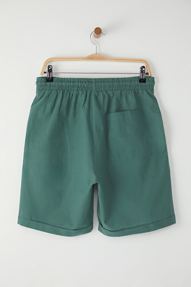 Koyu Yeşil Regular Fit %100 Pamuklu Beli Bağlamalı Şort & Bermuda TMNSS25SR00003 - 7