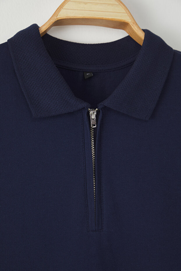 Lacivert Regular/Normal Kesim Fermuarlı %100 Pamuk Polo Yaka T-shirt TMNSS25PO00041 - 6