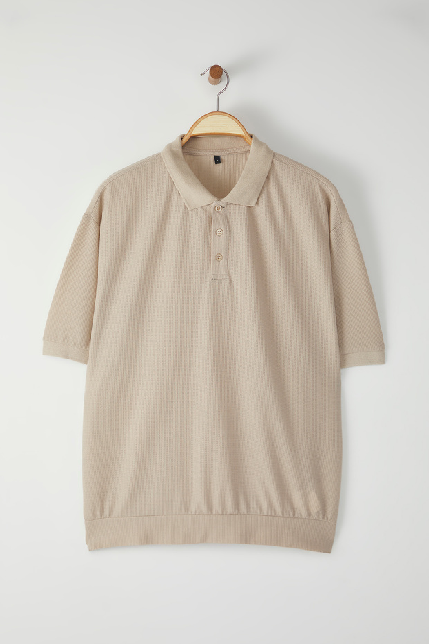 Taş Oversize/Geniş Kesim Dokulu Polo Yaka T-shirt TMNSS25PO00003 - 6