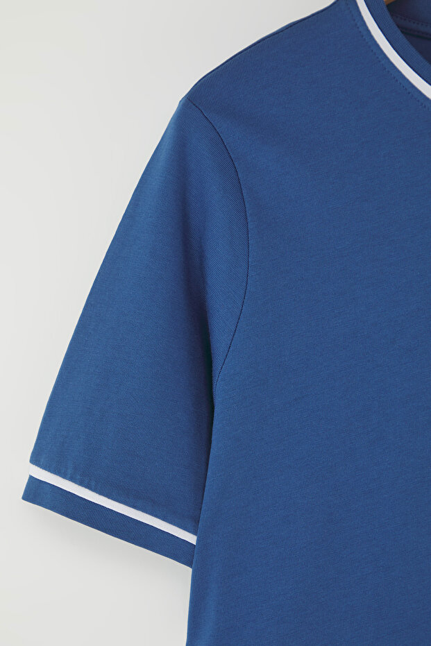 Indigo Bisiklet Yaka Biye Detaylı Basic Büyük Beden T-shirt TBBSS25BF00050 - 7