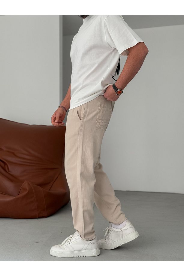 Bej Regular Fit Diz Dikişli Pantolon YP-5010 - 4