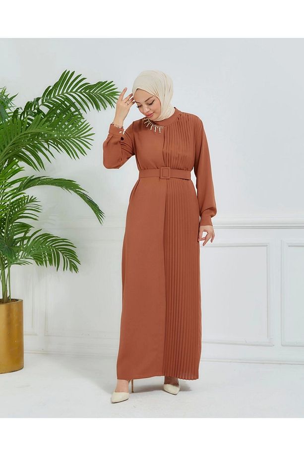 pilise detaylı çift taraflı krep elbise - 3