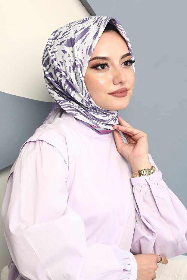 Dalgalı Desen Mor Soft Pamuk Eşarp - 3