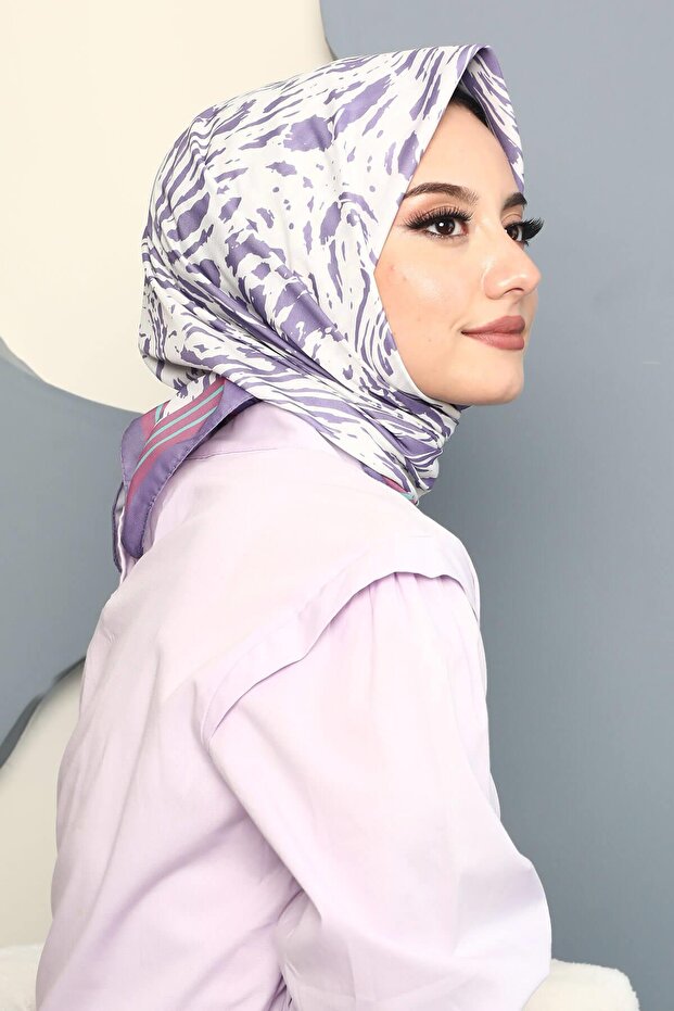 Dalgalı Desen Mor Soft Pamuk Eşarp - 4