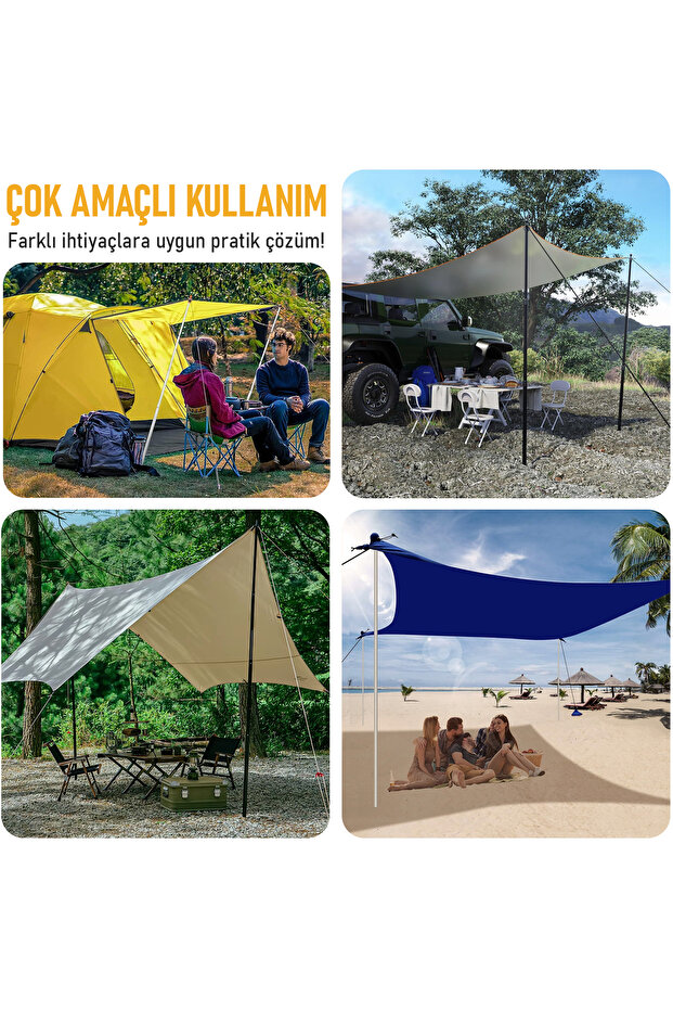 Tarp Kamp Direkleri, 2`li Set Teleskopik Alüminyum Tente Çadır Gölgelik Branda Direkleri Gümüş - 4