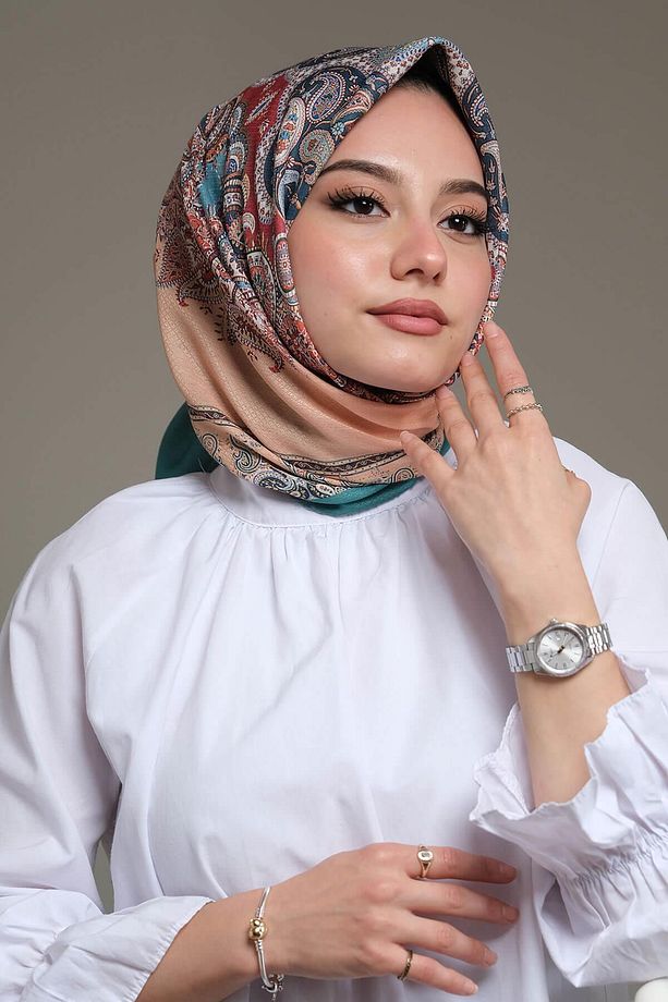 Paisley Desen Turkuaz Pamuk Eşarp - 4