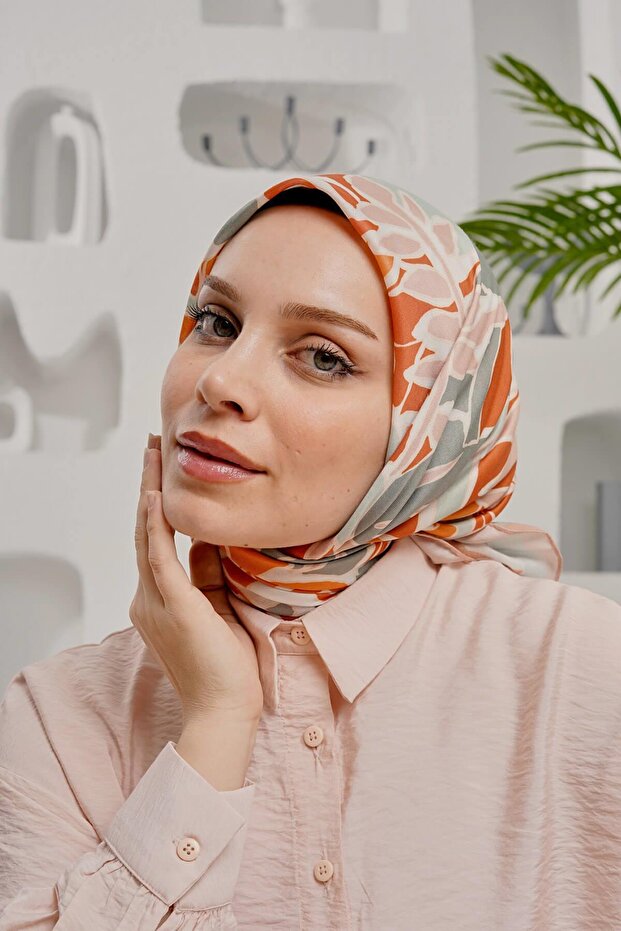 وشاح قطني ناعم بنمط أوراق الشجر باللون الأخضر الفاتح - 5