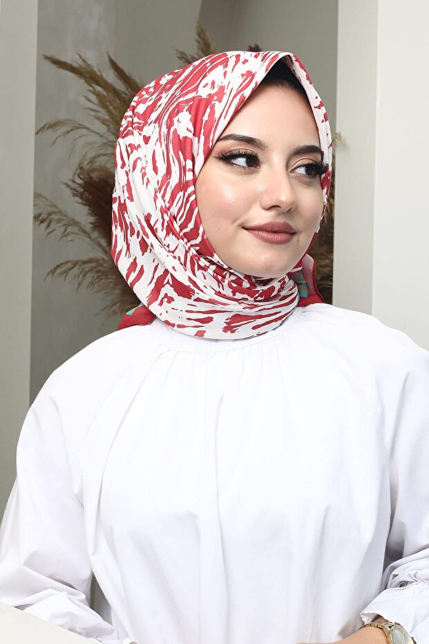 Dalgalı Desen Bordo Soft Pamuk Eşarp - 3