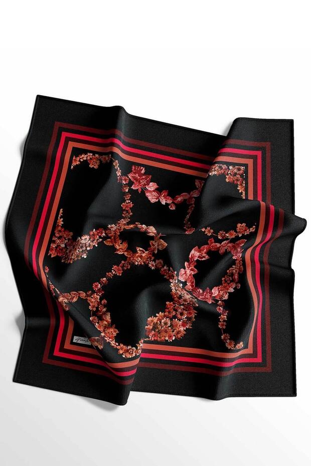 وشاح قطن بنقشة زهور باللون الأحمر - 5