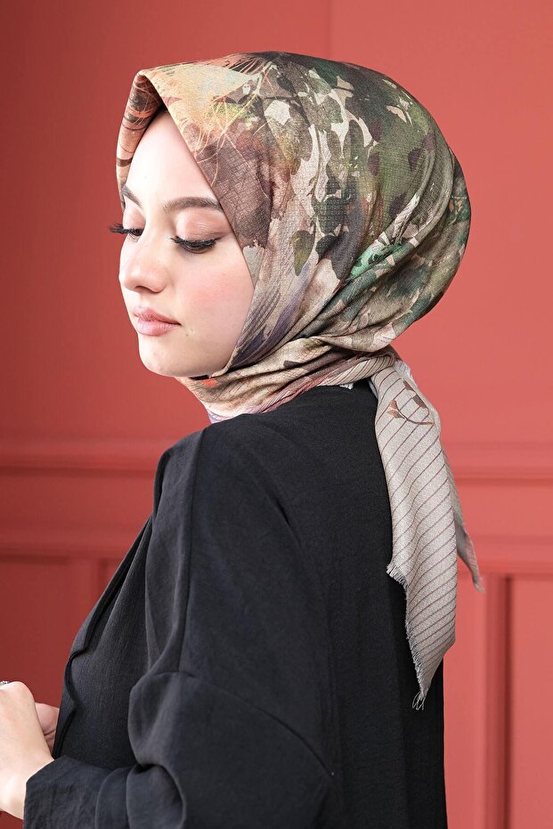 وشاح قطن بنمط الطبيعة رمادي - 1