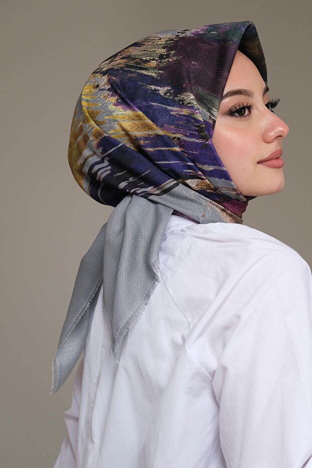 Fırça Desen Mor Pamuk Eşarp - 3