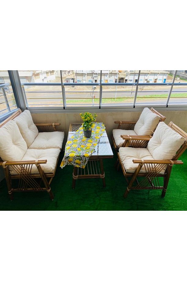 Nivemeshome 4 Kişilik Minderli Bambu Oturma Seti (2 1 1 SEHPA) - 1
