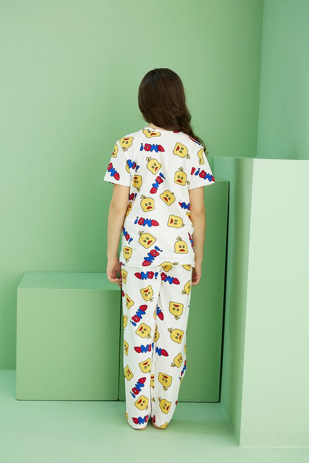 ekru desenli Pamuklu Bisiklet Yaka Örme Pijama Takım25107157 - 5