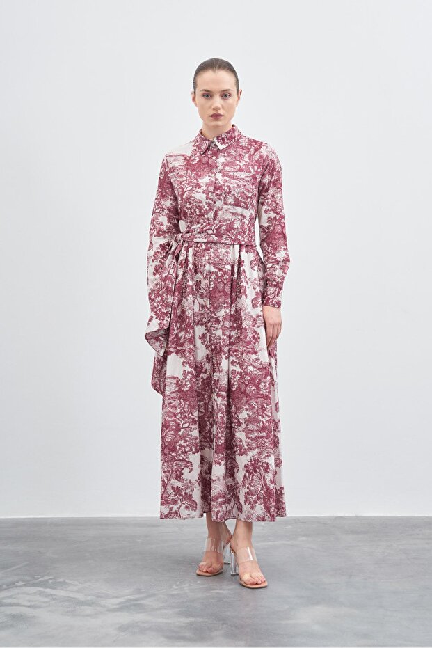 Burgundy Patterned Lady Voile Dress