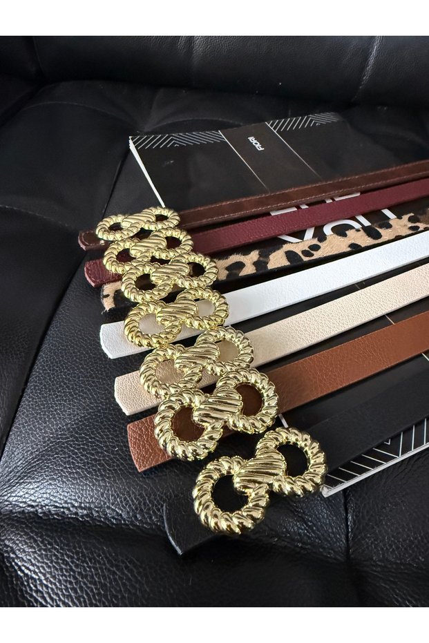 Twist Gold Buckle Thin Leopard Women's Belt, Coat Belt, Shirt Belt, Dress Belt