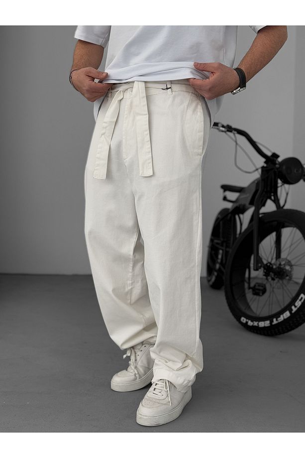 Ekru Basic Kuşaklı Baggy Pantolon Ke-1006/1011 - 3