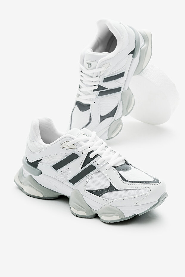 Uniszex fehér politalpú anorak mintás magas talpú, fűzős sportcipő - 1