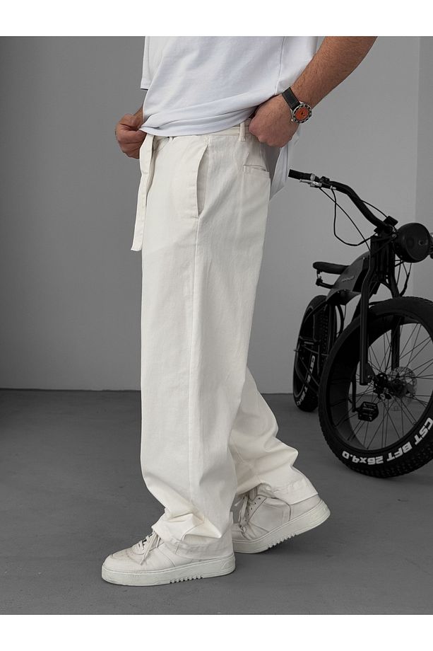 Ekru Basic Kuşaklı Baggy Pantolon Ke-1006/1011 - 6
