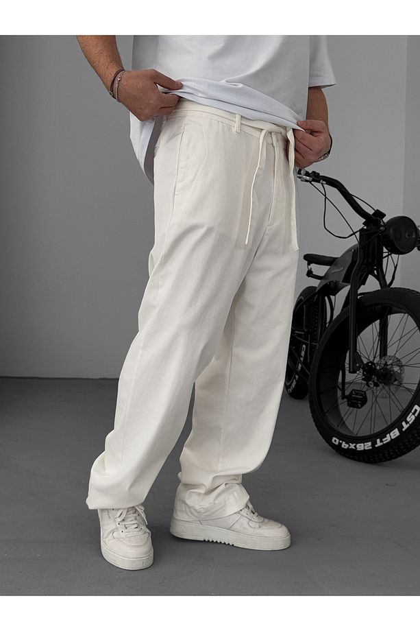 Ekru Basic Kuşaklı Baggy Pantolon Ke-1006/1011 - 4