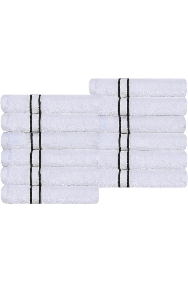 Turkish Cotton 12-Piece Washcloth Set, Quick-Dry Face Towels for Spa, Home, Hotel, Black