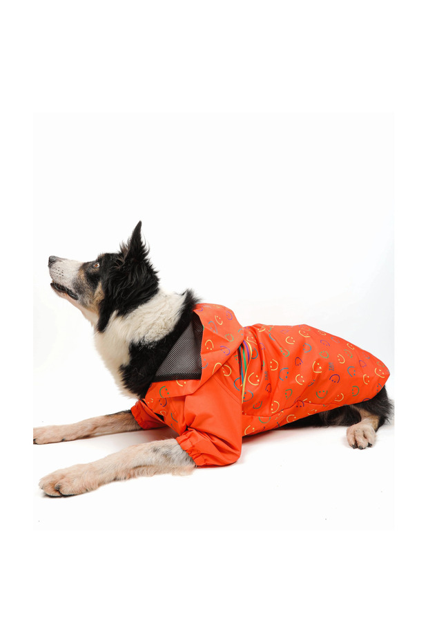 معطف واق من المطر للكلاب منقوش باللون البرتقالي - 4