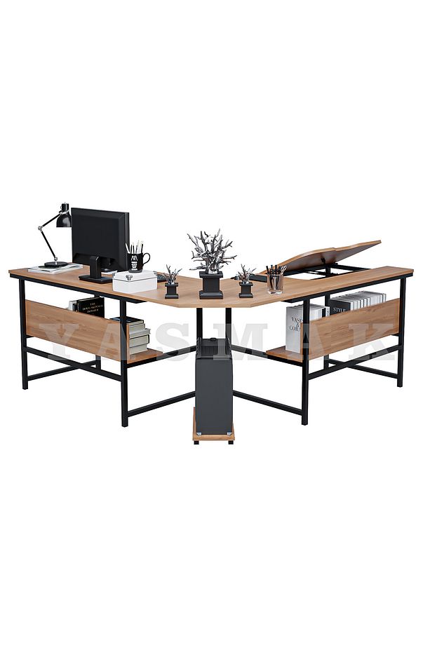 L Tipi bilgisayar ve çalışma masası açılır ayarlanabilir (180x180 yükseklik 75 cm) - 3