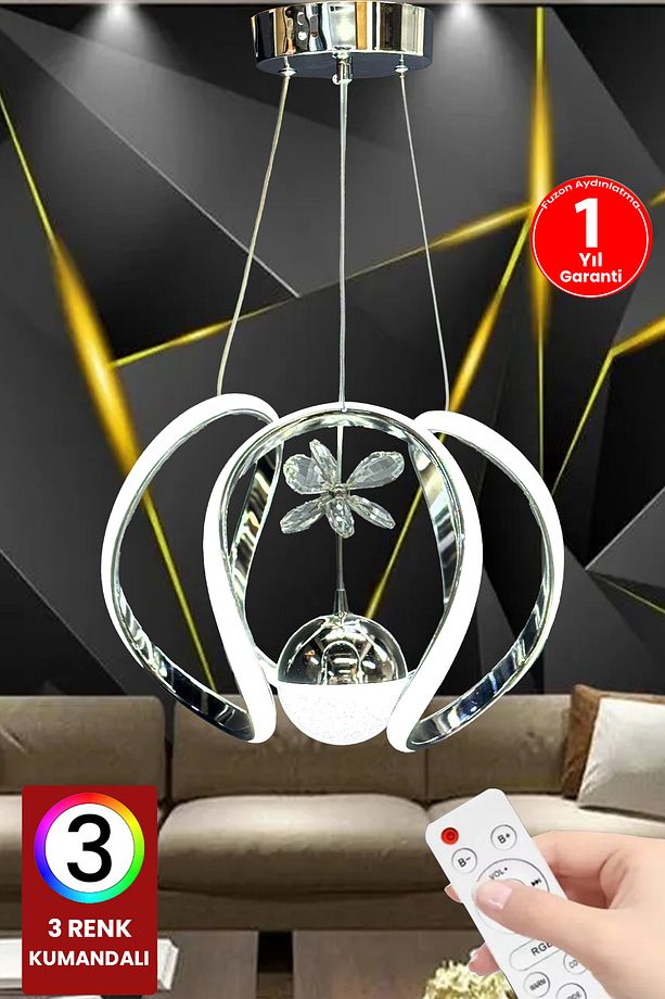 Arya Led Avize Salon Avize 3 Renk Kumandalı Avize Oturma Odası Avize - 3
