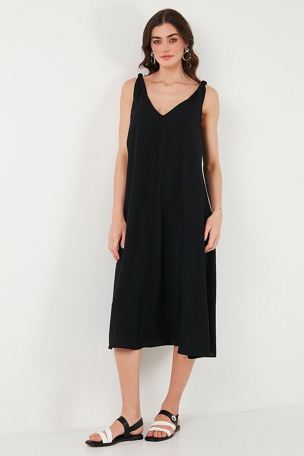 Oversize Fit V Yaka Midi Boy Basic Elbise ELBİSE 6788688 - 5