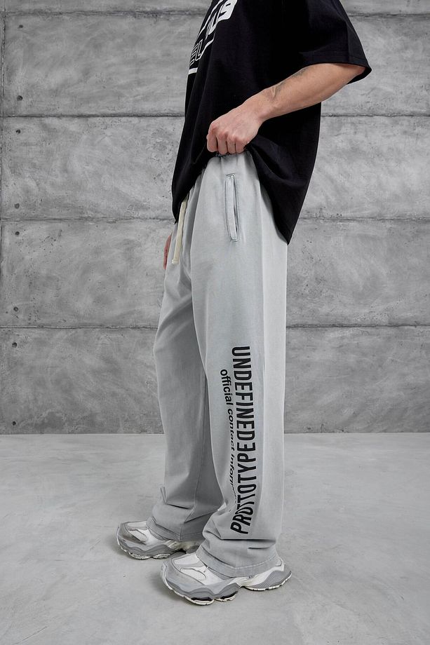 Gri Yıkamalı Undefined Yazılı Baggy Eşofman Altı - 6
