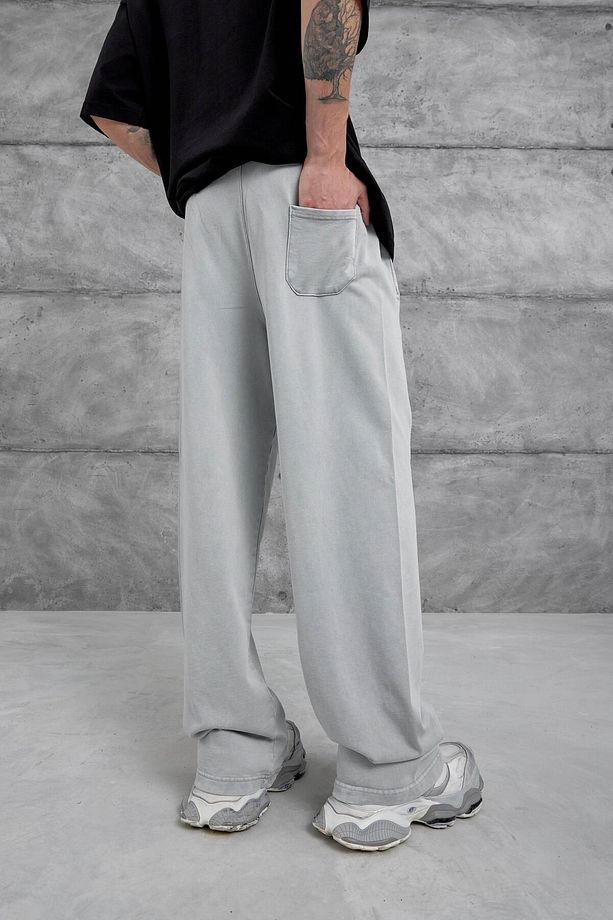 Gri Yıkamalı Undefined Yazılı Baggy Eşofman Altı - 3