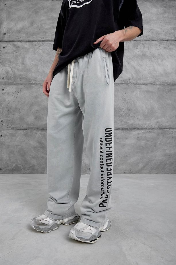 Gri Yıkamalı Undefined Yazılı Baggy Eşofman Altı - 1