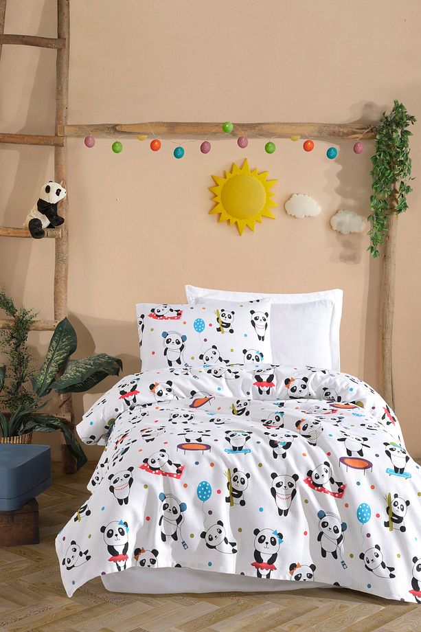 Doğal Pike Baskılı Tek Kişilik LovePandas Beyaz - 3