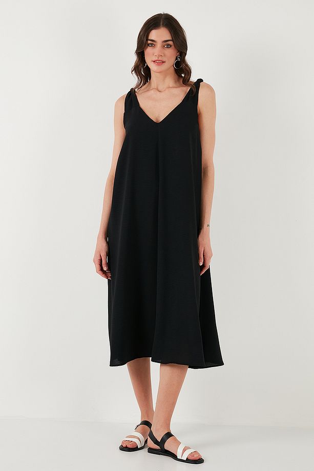 Oversize Fit V Yaka Midi Boy Basic Elbise ELBİSE 6788688 - 6