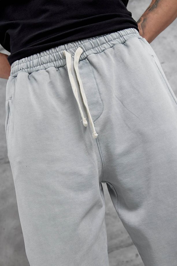 Gri Yıkamalı Undefined Yazılı Baggy Eşofman Altı - 4