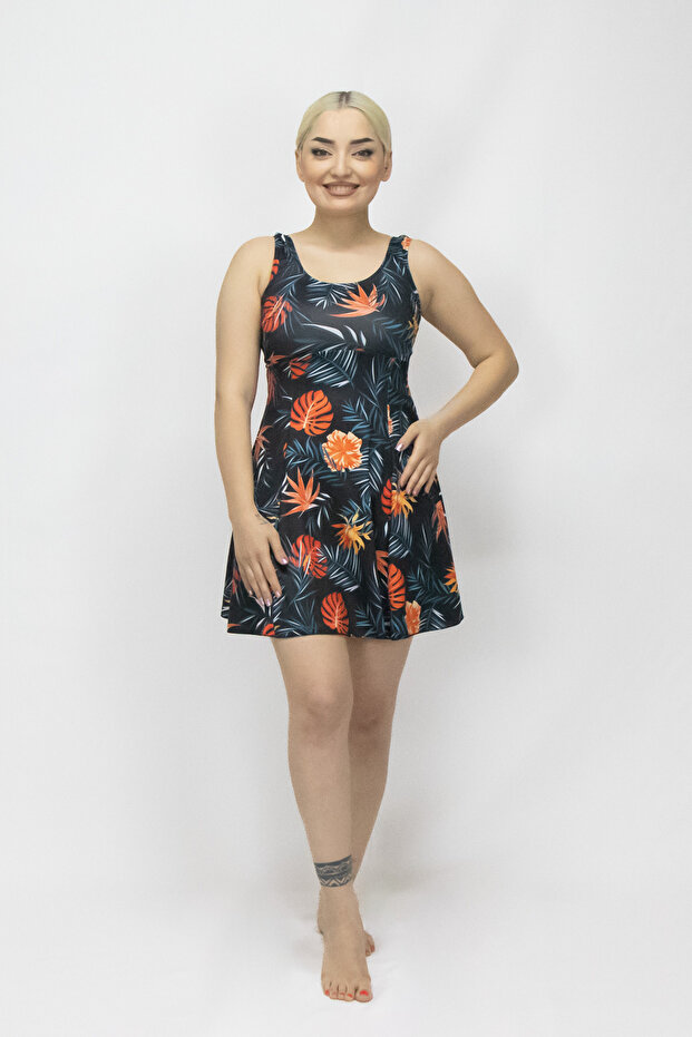 Women's Dress Swimsuit with Shorts -Patterned -Lycra 38-52
