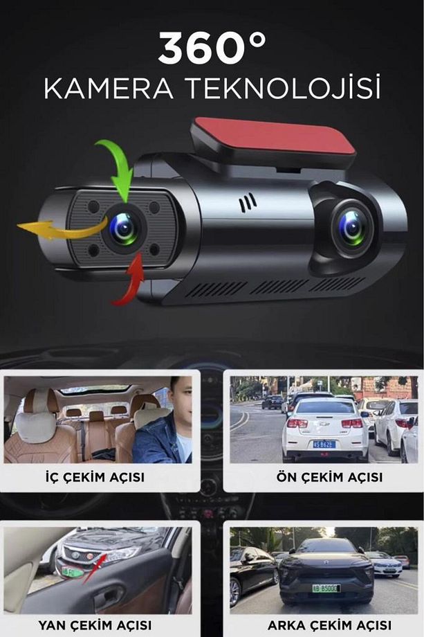 TA-03 Siyah 1296p Araç içi 2 Kameralı Lcd Ekranlı Gece Görüşlü , G-sensörlü  Yol Kayıt Araç K - 6