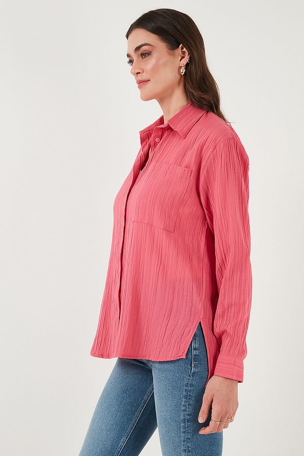 Regular Fit Tek Cepli Önü Kısa Arkası Uzun Krinkıl Gömlek GÖMLEK 6772752 - 7