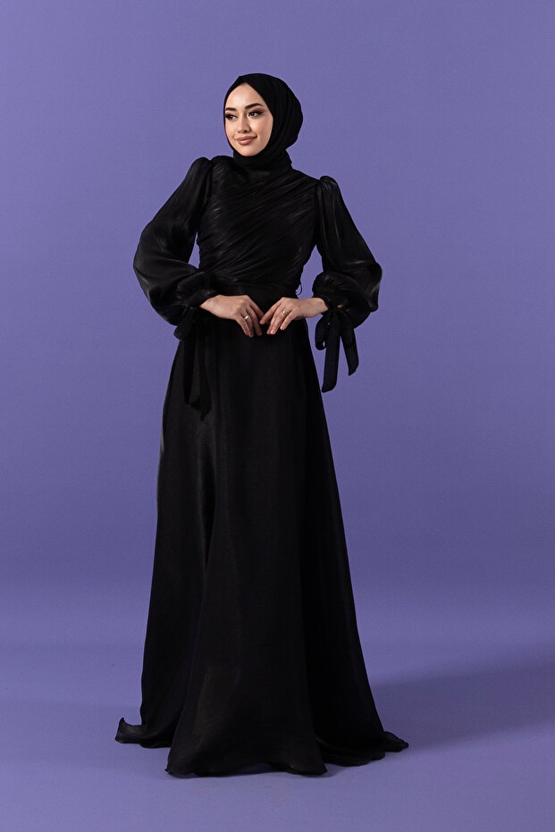 Göğüs Drapeli Abiye Siyah - 2