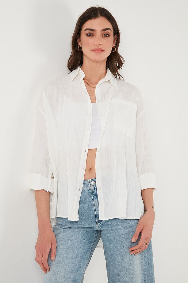 Regular Fit Tek Cepli Önü Kısa Arkası Uzun Krinkıl Gömlek GÖMLEK 6772752 - 5