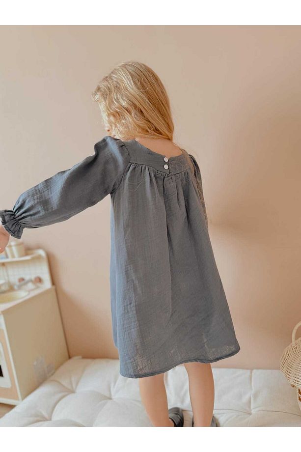 Yigit Butik Müslin Kumaş Fiyonklu Kız Çocuk Elbise - 5
