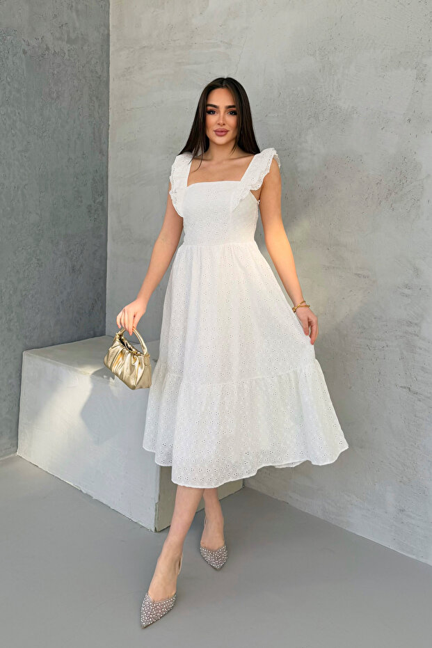 100% Viscose Bohemian Alaçatı Dress Shoulder Strap Lace Viscose Dress