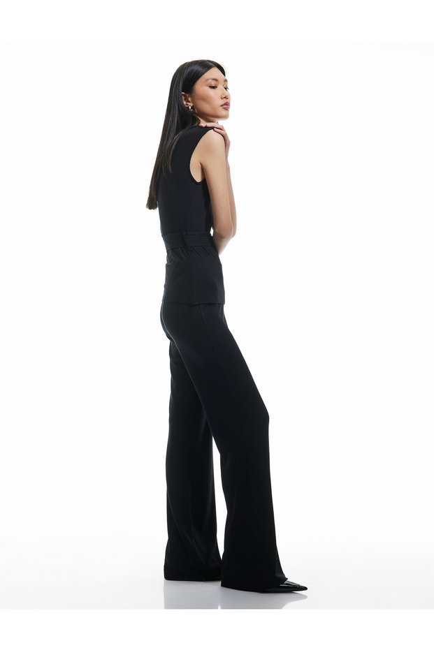 Viscose Fabric Straight Wide Leg Ribbed Trousers