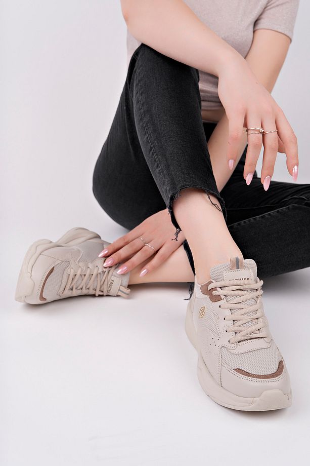 KADIN EKRU SNEAKER SPOR AYAKKABI - 2