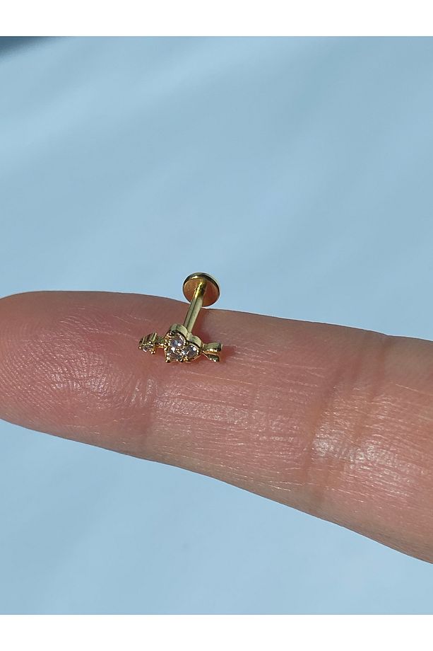Çelik Piercing Tragus Helix Lob Kıkırdak  Kalp Ok Sarı Renk - 1