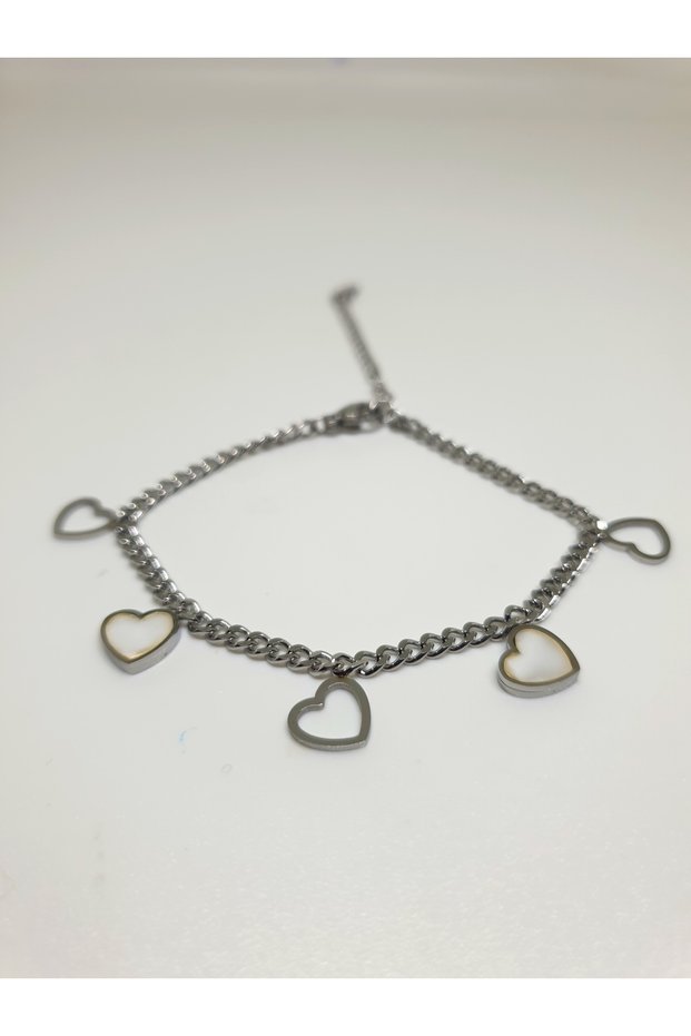 1. Grade Quality 316L Surgical Steel Women's Bracelet, Pearlescent Heart Figured Chain Model No 21